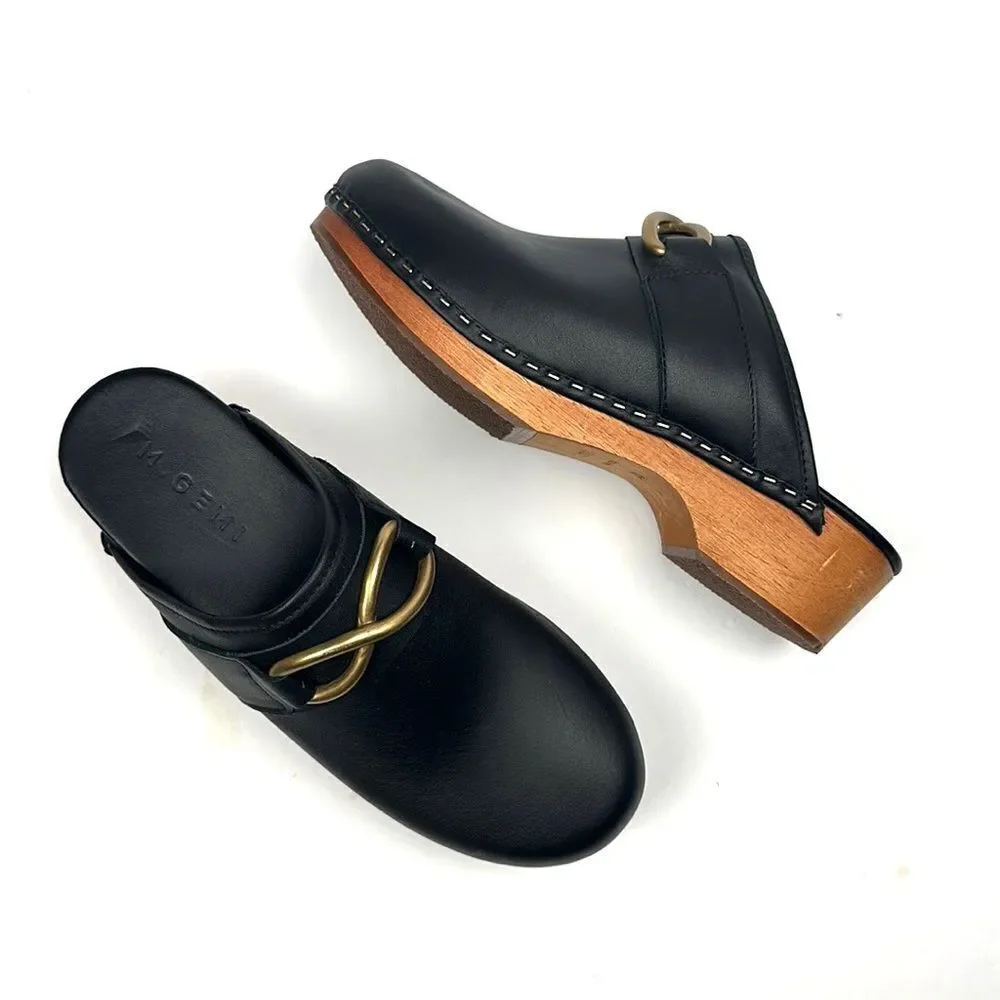 M. Gemi Black Leather Mules with Gold Accent - Picture 3 of 16